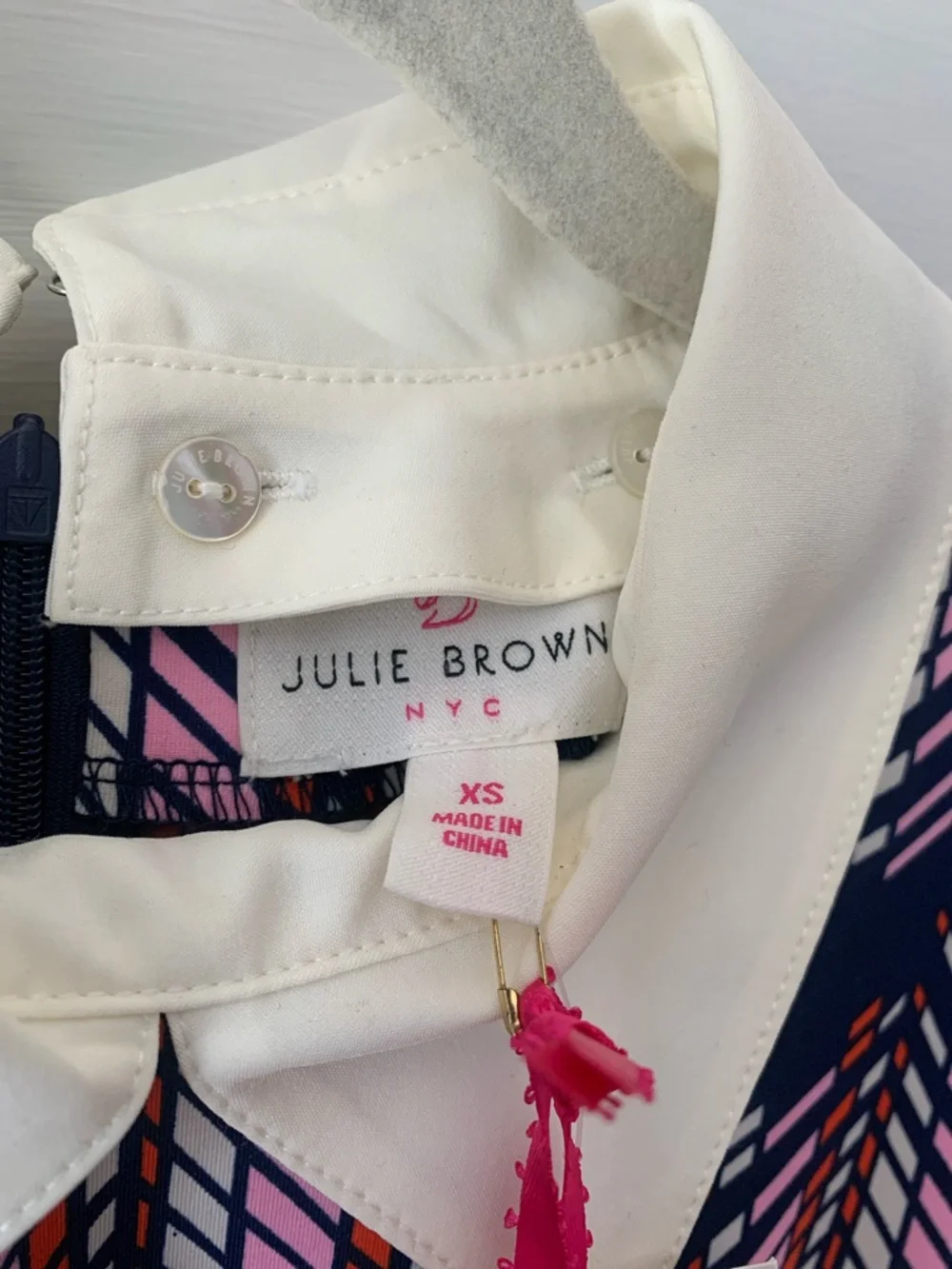 JB by Julie Brown Navy Dress with Pink Chevron Print and White Collar - Picture 2 of 10